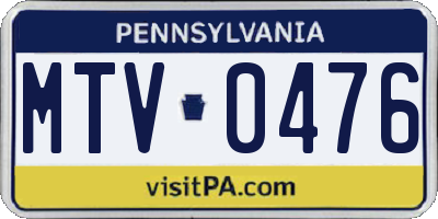 PA license plate MTV0476