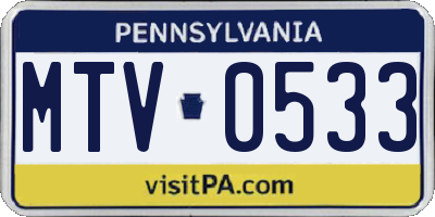 PA license plate MTV0533