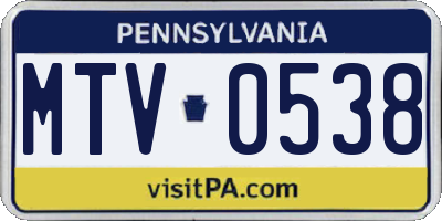PA license plate MTV0538