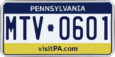 PA license plate MTV0601