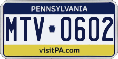 PA license plate MTV0602