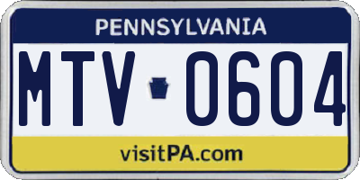 PA license plate MTV0604