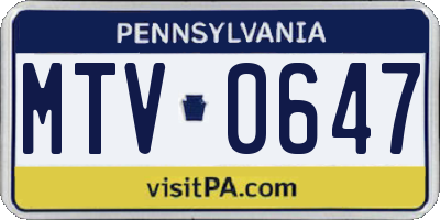 PA license plate MTV0647
