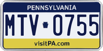 PA license plate MTV0755