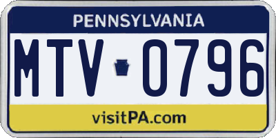 PA license plate MTV0796