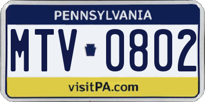 PA license plate MTV0802