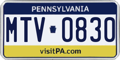 PA license plate MTV0830