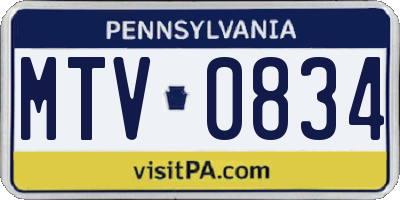 PA license plate MTV0834