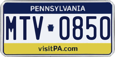 PA license plate MTV0850