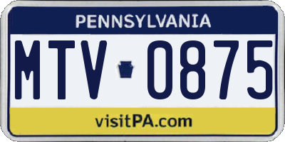 PA license plate MTV0875