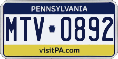 PA license plate MTV0892
