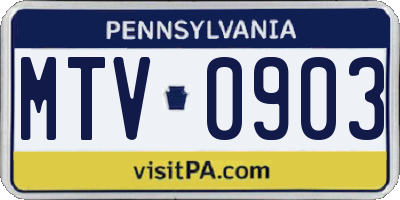 PA license plate MTV0903