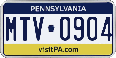 PA license plate MTV0904
