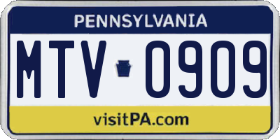 PA license plate MTV0909