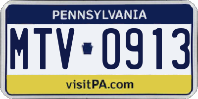 PA license plate MTV0913