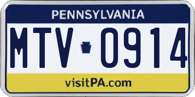 PA license plate MTV0914