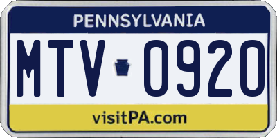 PA license plate MTV0920