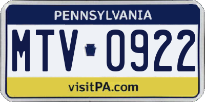 PA license plate MTV0922
