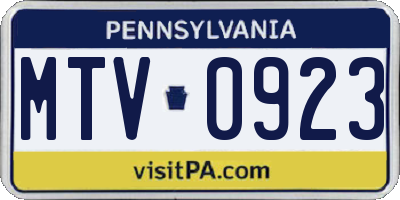PA license plate MTV0923