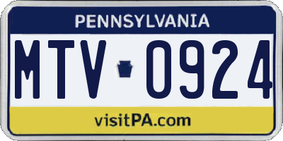 PA license plate MTV0924