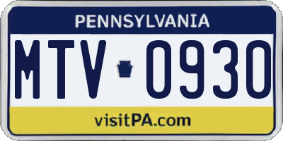 PA license plate MTV0930