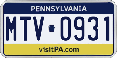 PA license plate MTV0931