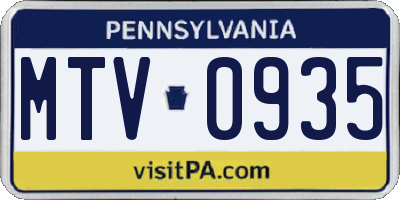 PA license plate MTV0935