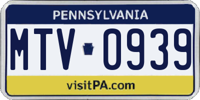 PA license plate MTV0939