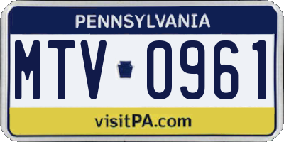 PA license plate MTV0961