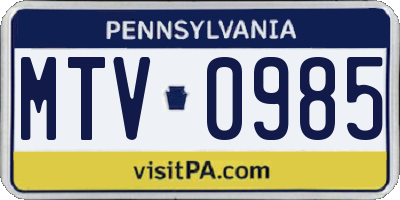PA license plate MTV0985