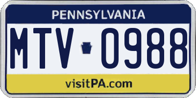 PA license plate MTV0988