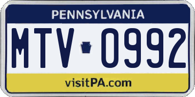 PA license plate MTV0992