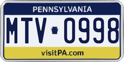 PA license plate MTV0998
