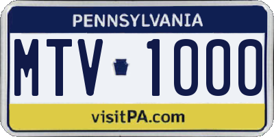 PA license plate MTV1000