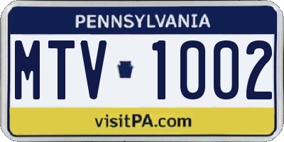 PA license plate MTV1002