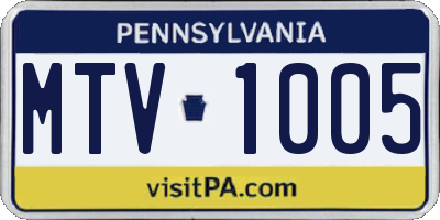 PA license plate MTV1005