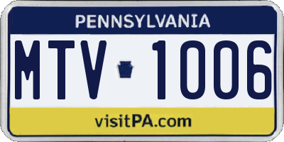 PA license plate MTV1006