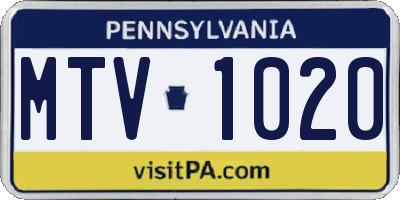 PA license plate MTV1020