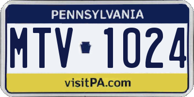 PA license plate MTV1024