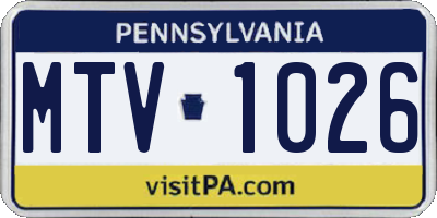 PA license plate MTV1026