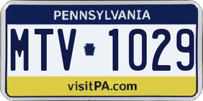 PA license plate MTV1029