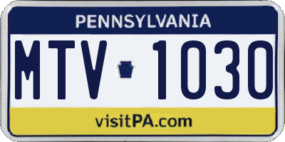 PA license plate MTV1030
