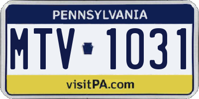 PA license plate MTV1031