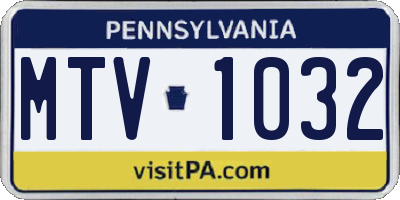 PA license plate MTV1032