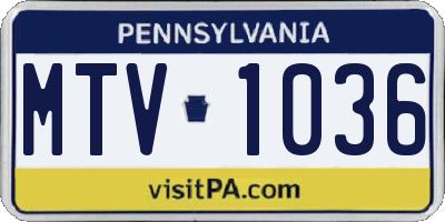 PA license plate MTV1036