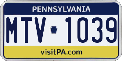 PA license plate MTV1039