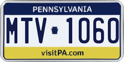 PA license plate MTV1060