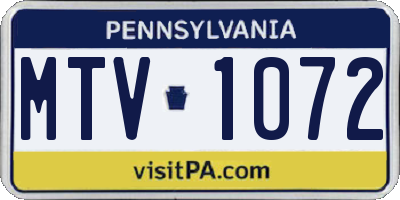 PA license plate MTV1072
