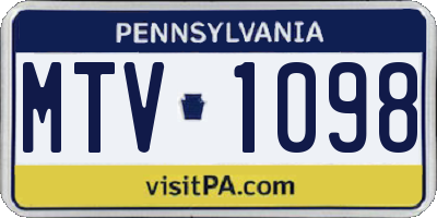 PA license plate MTV1098