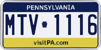 PA license plate MTV1116